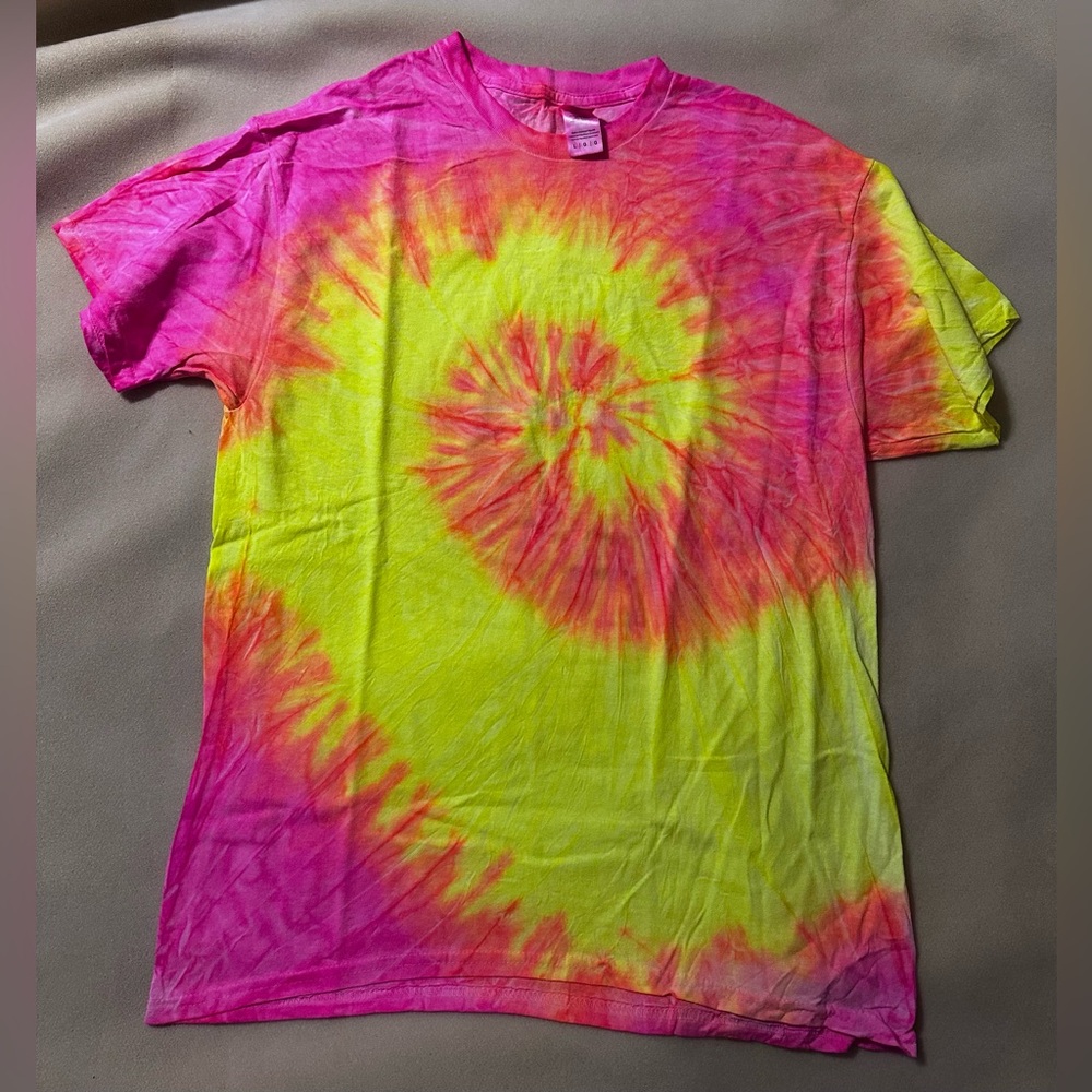 #1057 Tie-Dye Neon Pink and Yellow T-Shirt Adult Large New